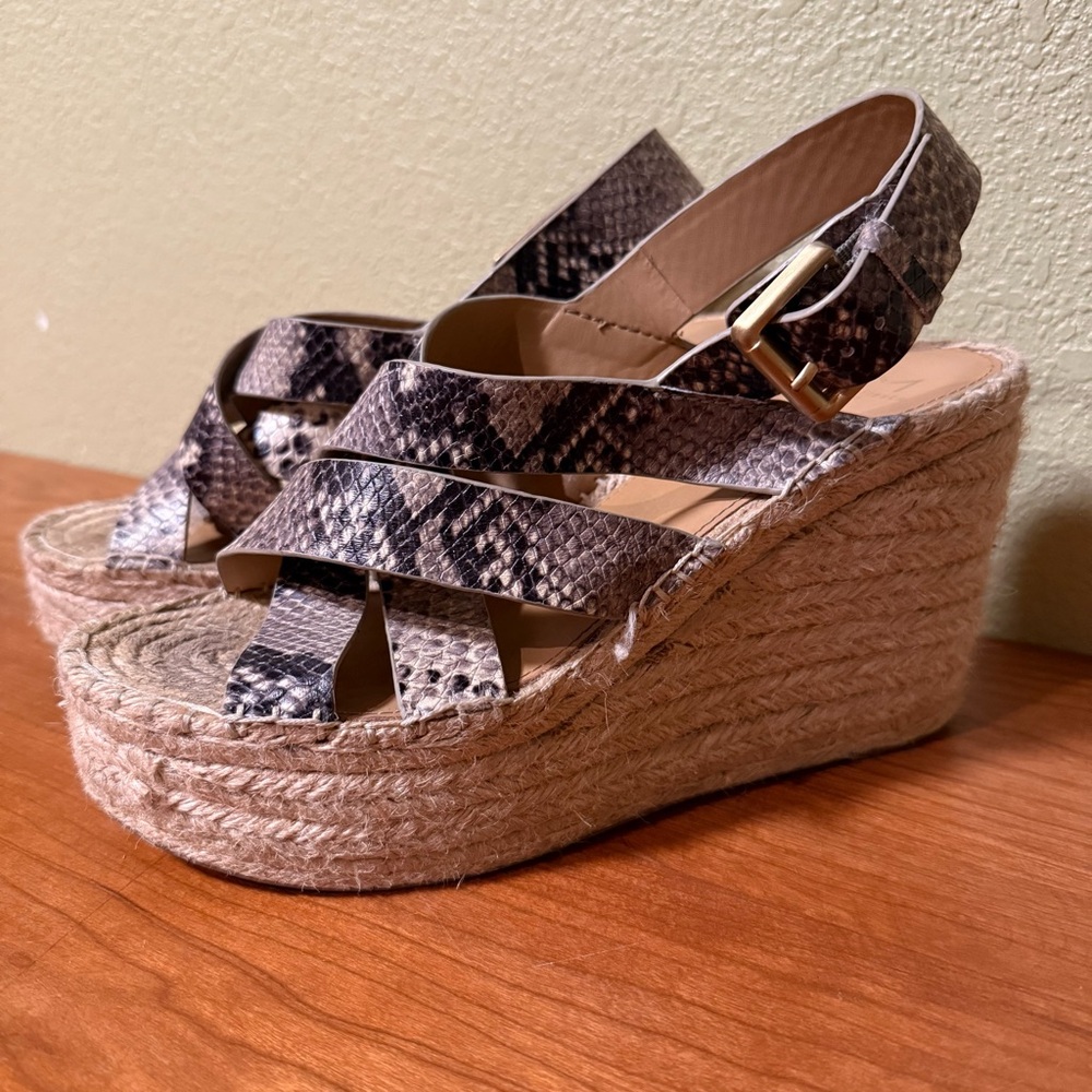 Marc Fisher Mlalenni Leather Platform Wedge Snake Print Espadrille Sandal